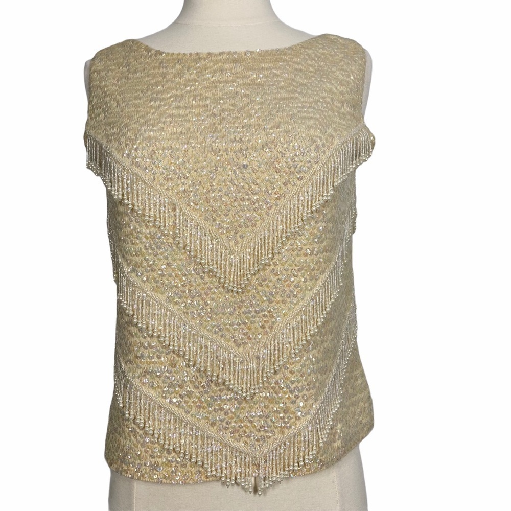 VINTAGE 1970s Hand Beaded Wool Sleeveless Top